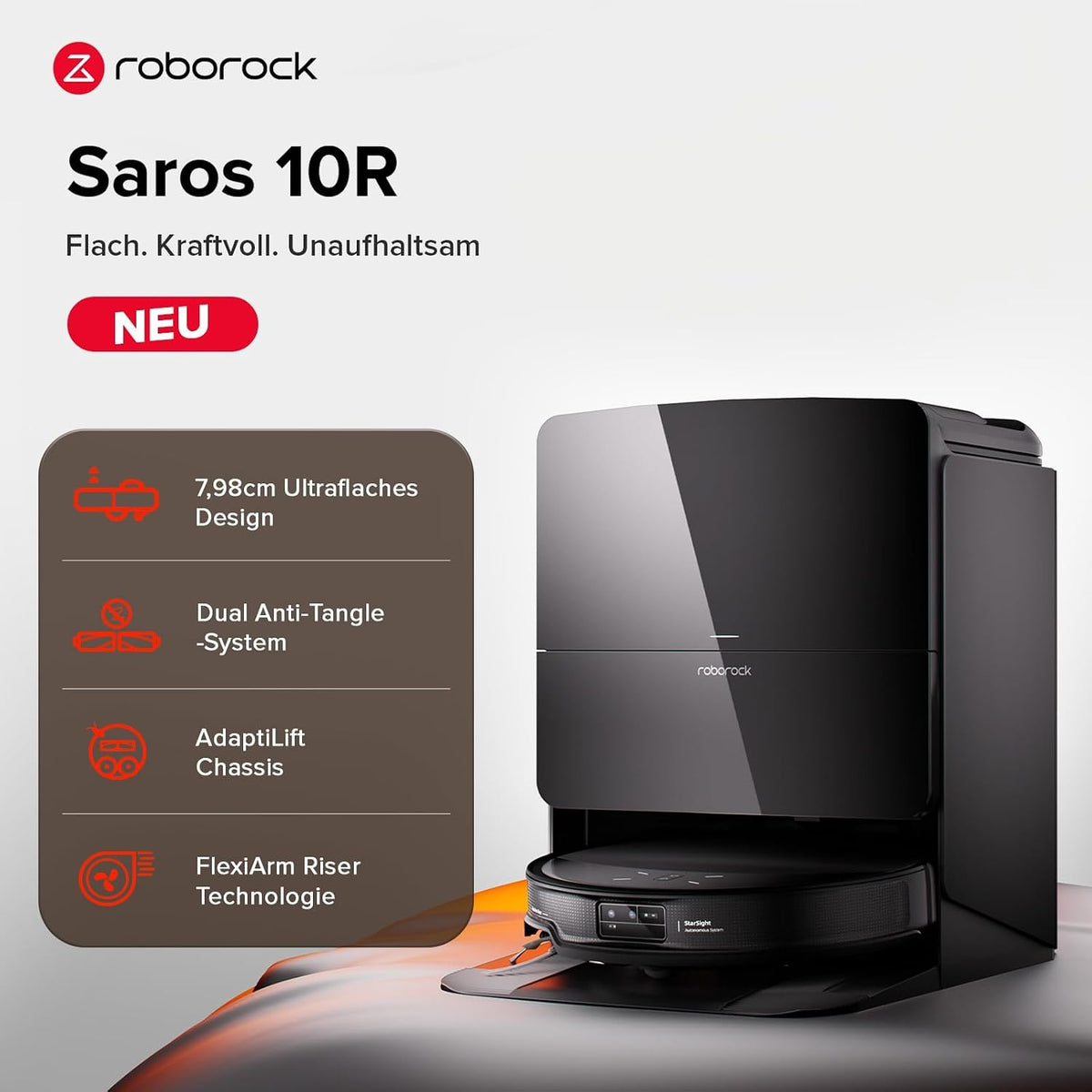 roborock Saros 10R Set Saugroboter mit Wischfunktion&angebbarem Wischmopp
