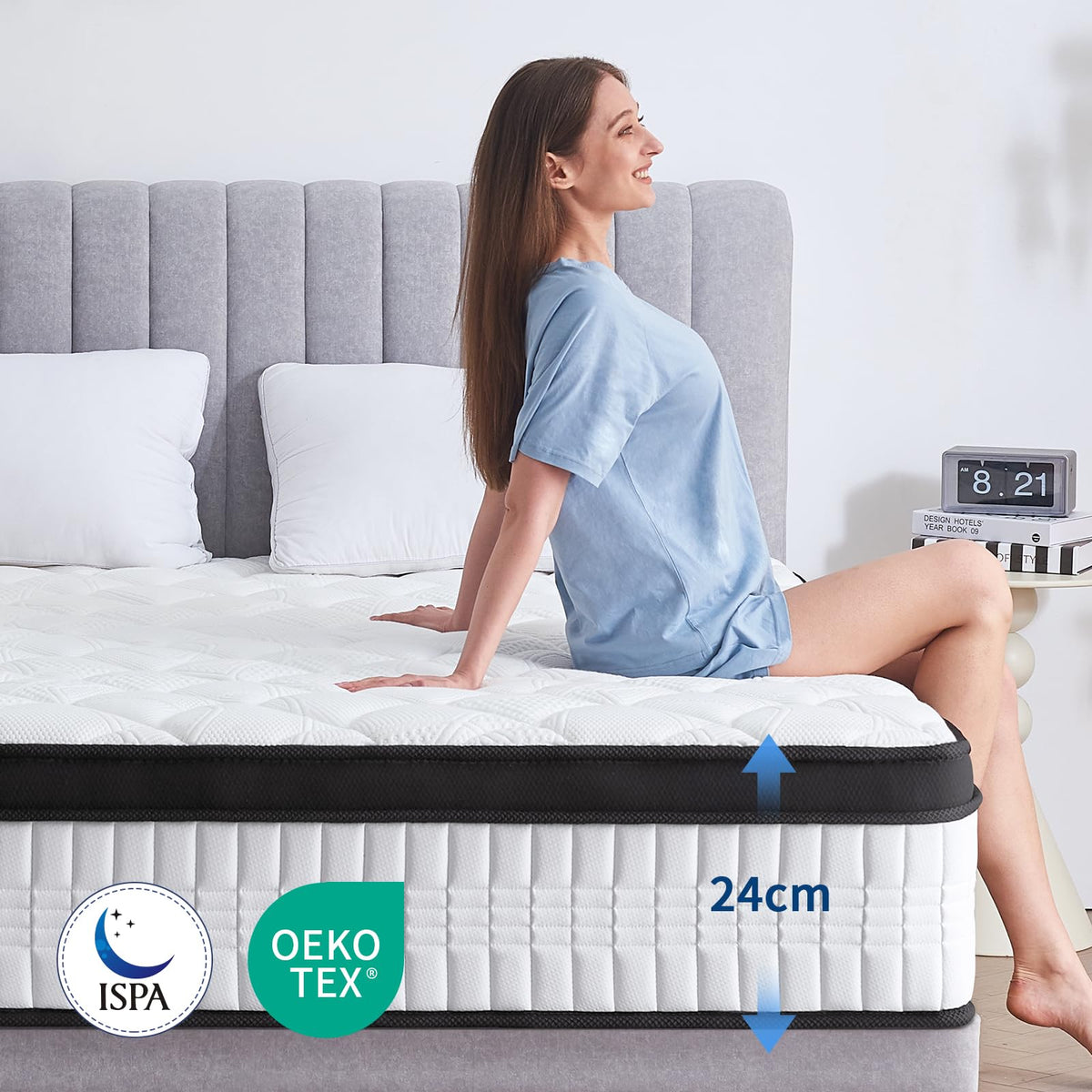 Matratze 180x200 cm Höhe 24cm, H3 H4 Mittelfest Orthopädische 7-Zonen Federkernmatratze 180x200 mit Komfortschaum Öko-Tex Zertifiziert