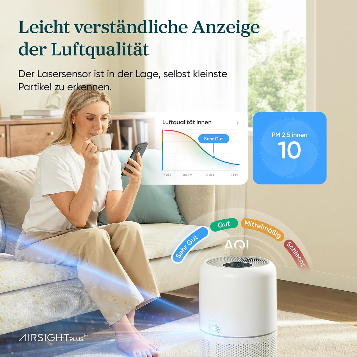Levoit Core 300S Luftreiniger Allergiker mit APP, Auto-Modus, bis 50γ‘, WeiΓ