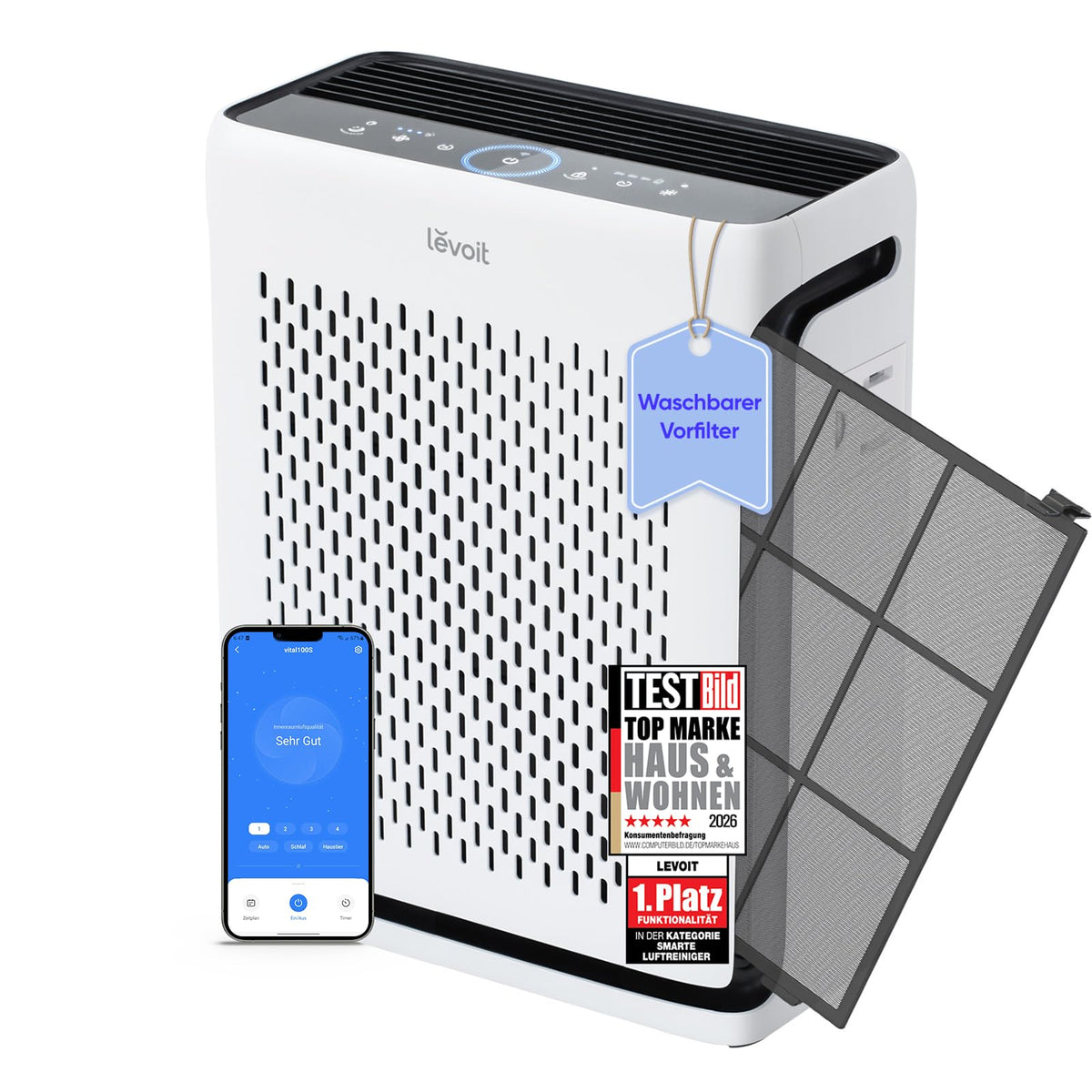 Levoit Core 300S Luftreiniger Allergiker mit APP, Auto-Modus, bis 50γ‘, WeiΓ