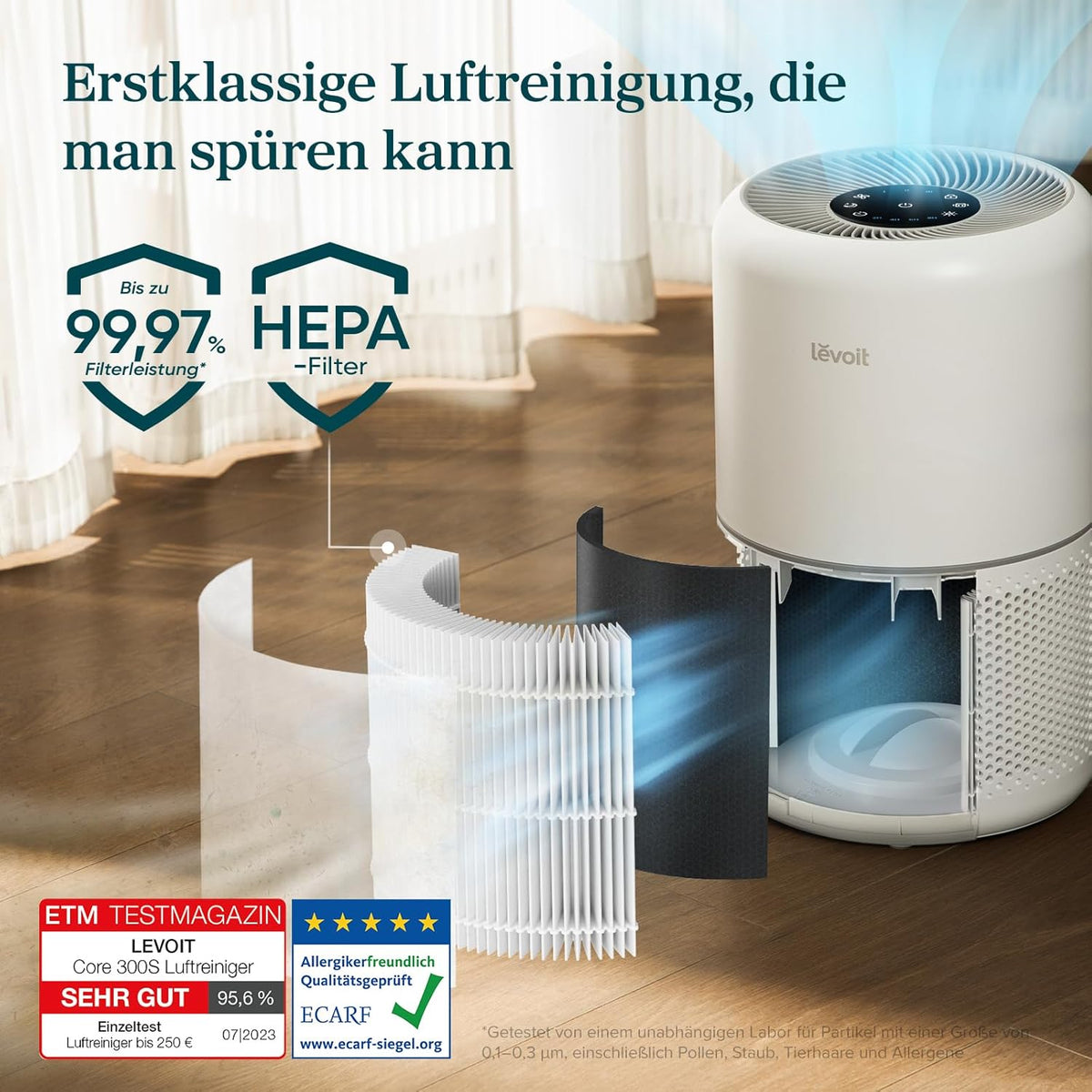 Levoit Core 300S Luftreiniger Allergiker mit APP, Auto-Modus, bis 50γ‘, WeiΓ