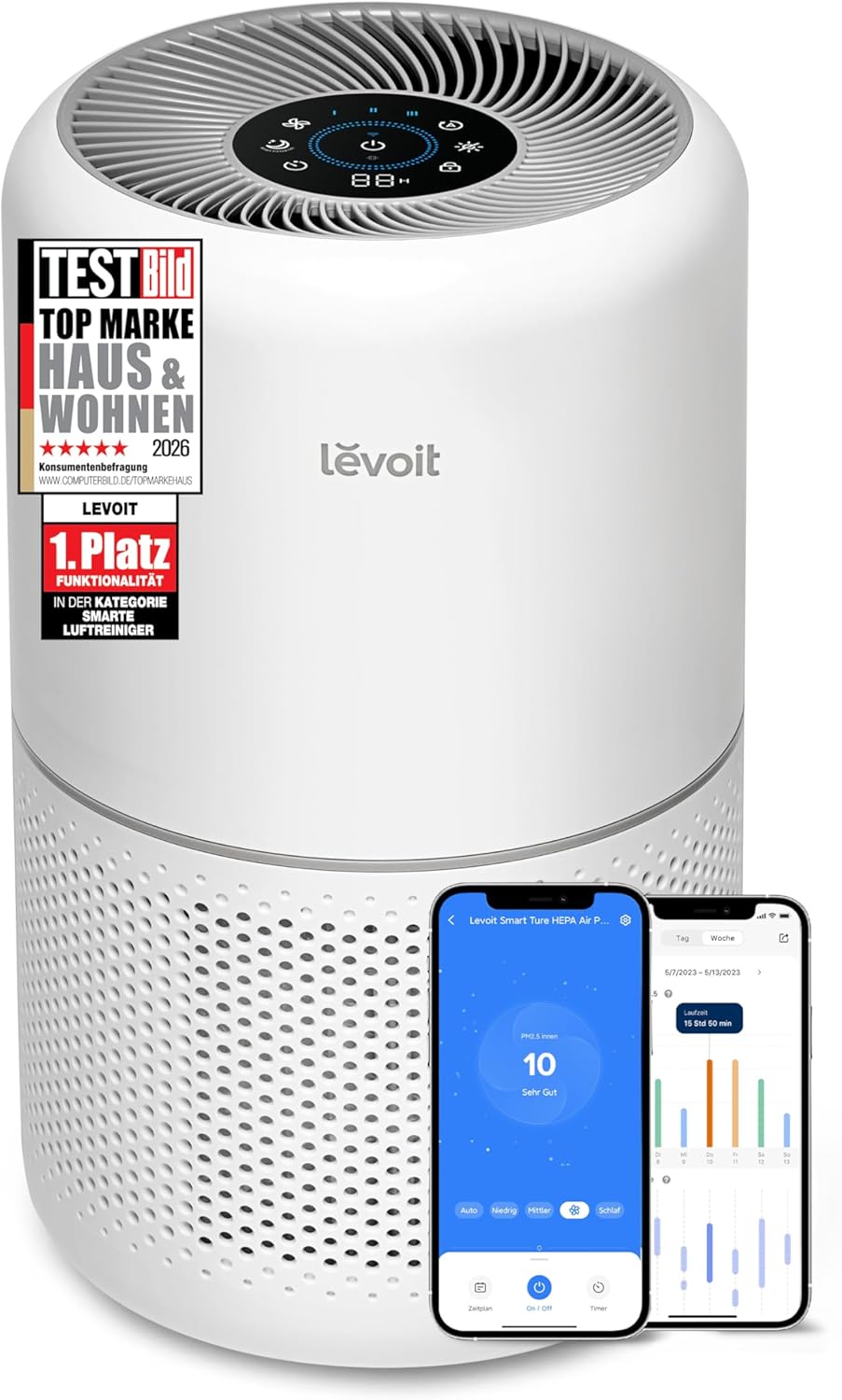 Levoit Core 300S Luftreiniger Allergiker mit APP, Auto-Modus, bis 50γ‘, WeiΓ