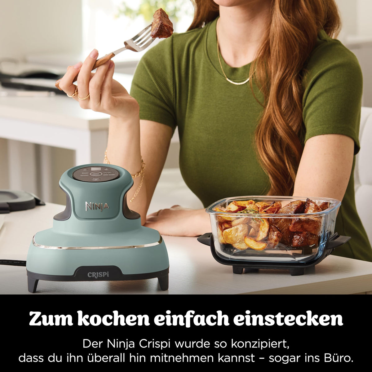 Ninja CRISPi tragbare Heißluftfritteuse, 3,8 l, 4-in-1, 1700 W, Stein