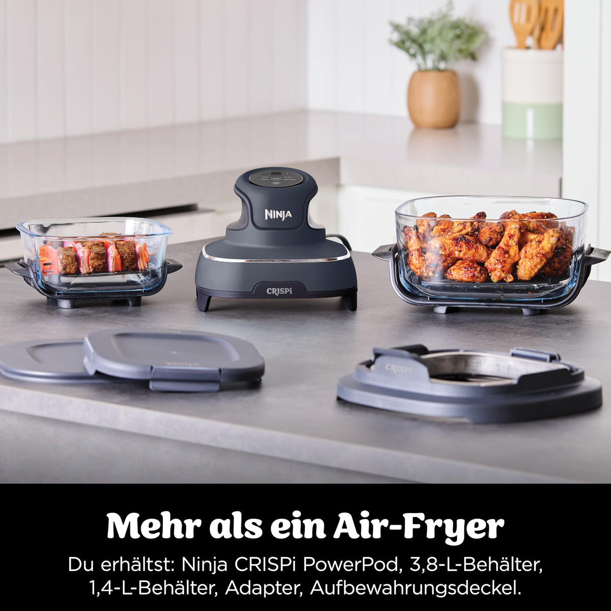 Ninja CRISPi tragbare Heißluftfritteuse, 3,8 l, 4-in-1, 1700 W, Stein