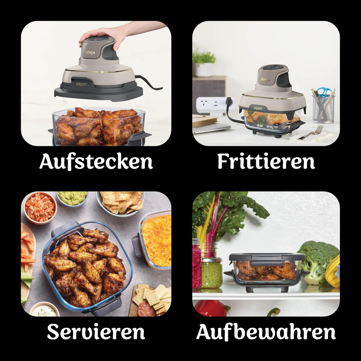 Ninja CRISPi tragbare Heißluftfritteuse, 3,8 l, 4-in-1, 1700 W, Stein