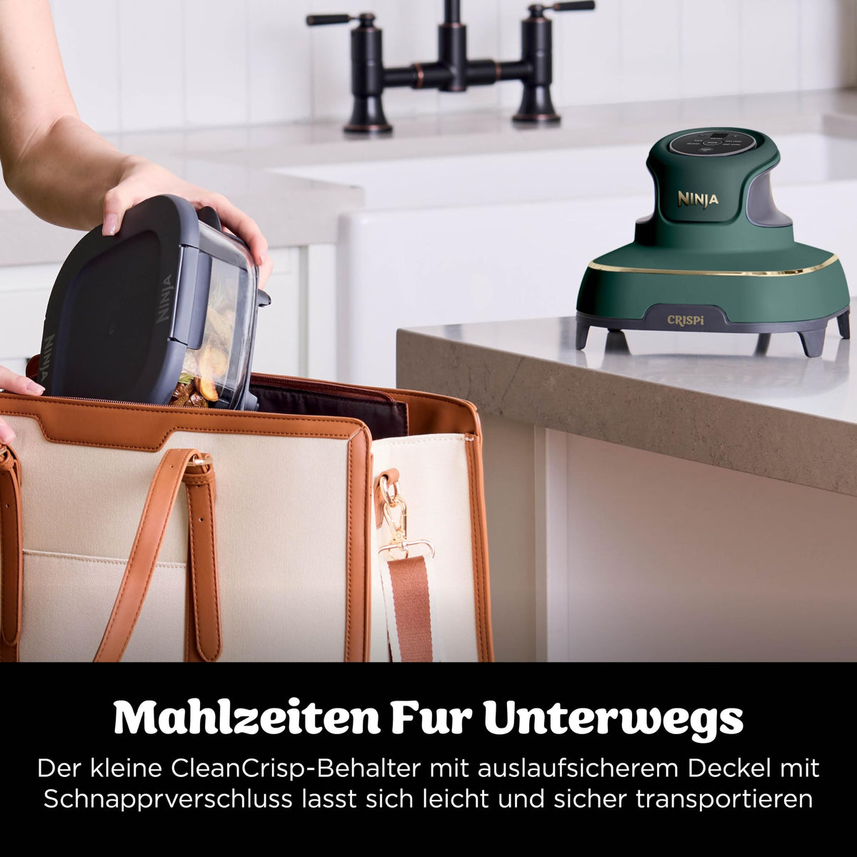 Ninja CRISPi tragbare Heißluftfritteuse, 3,8 l, 4-in-1, 1700 W, Stein