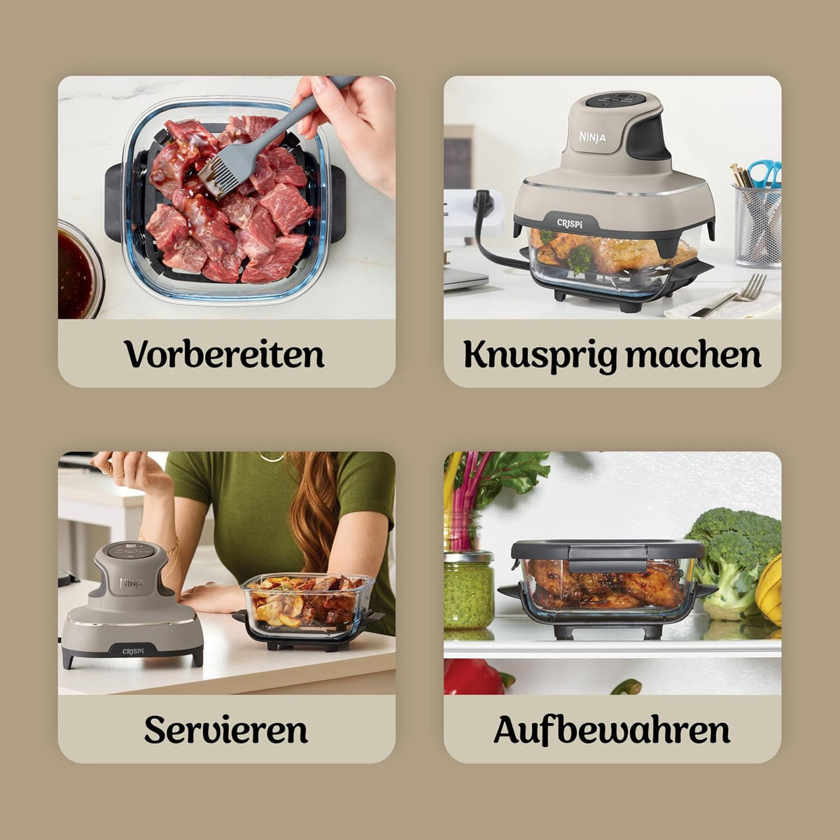 Ninja CRISPi tragbare Heißluftfritteuse, 3,8 l, 4-in-1, 1700 W, Stein