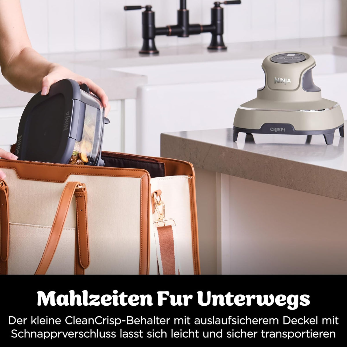 Ninja CRISPi tragbare Heißluftfritteuse, 3,8 l, 4-in-1, 1700 W, Stein