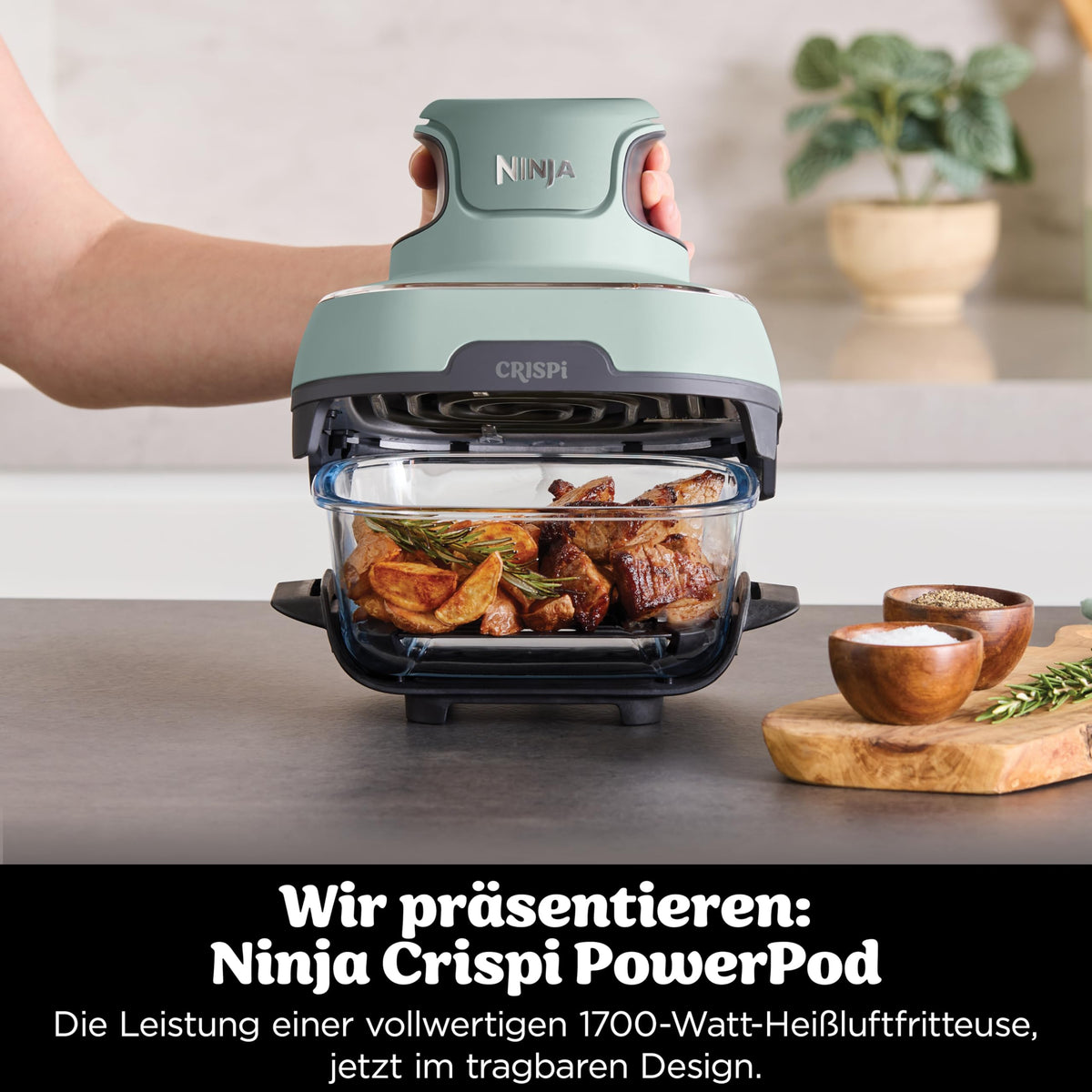 Ninja CRISPi tragbare Heißluftfritteuse, 3,8 l, 4-in-1, 1700 W, Stein