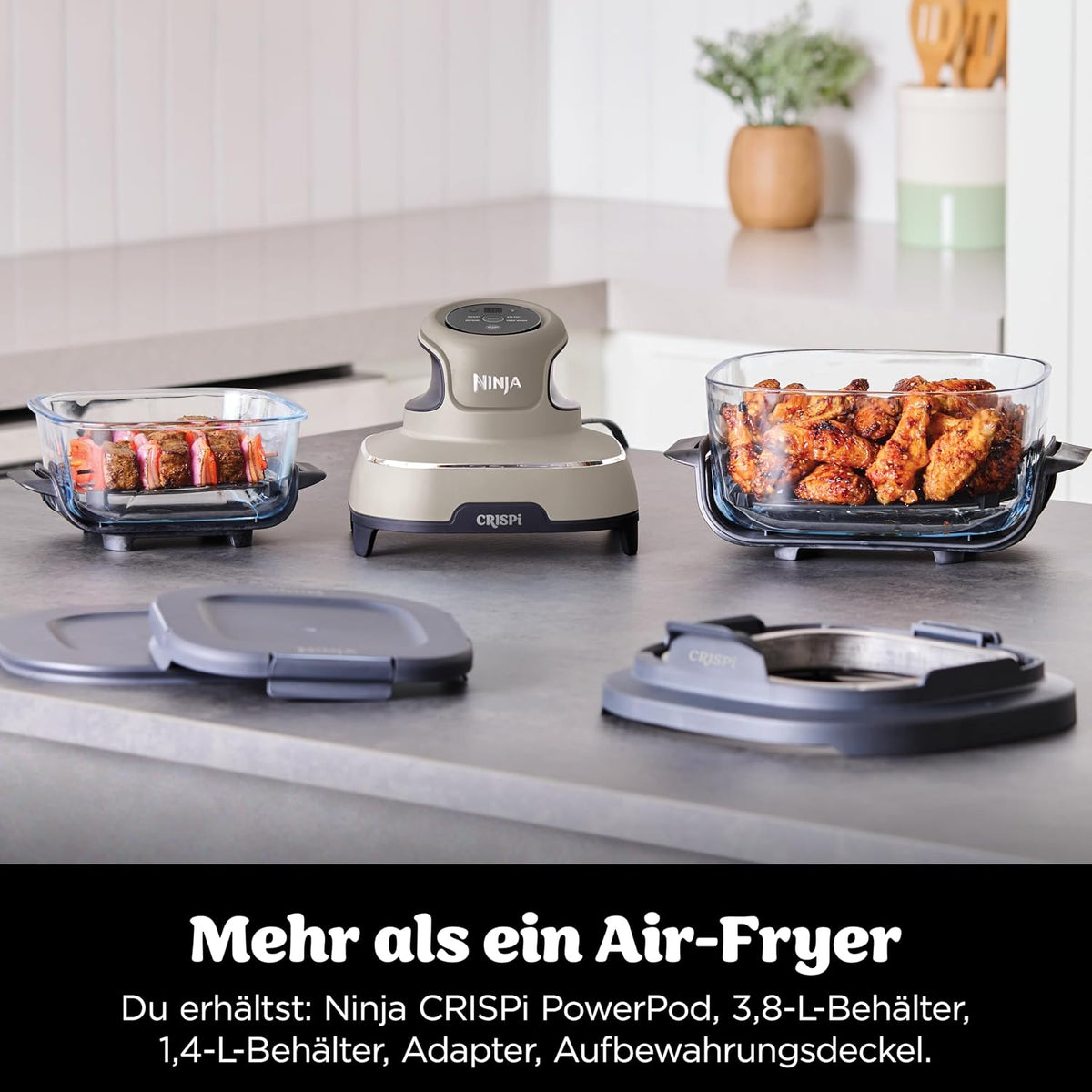 Ninja CRISPi tragbare Heißluftfritteuse, 3,8 l, 4-in-1, 1700 W, Stein