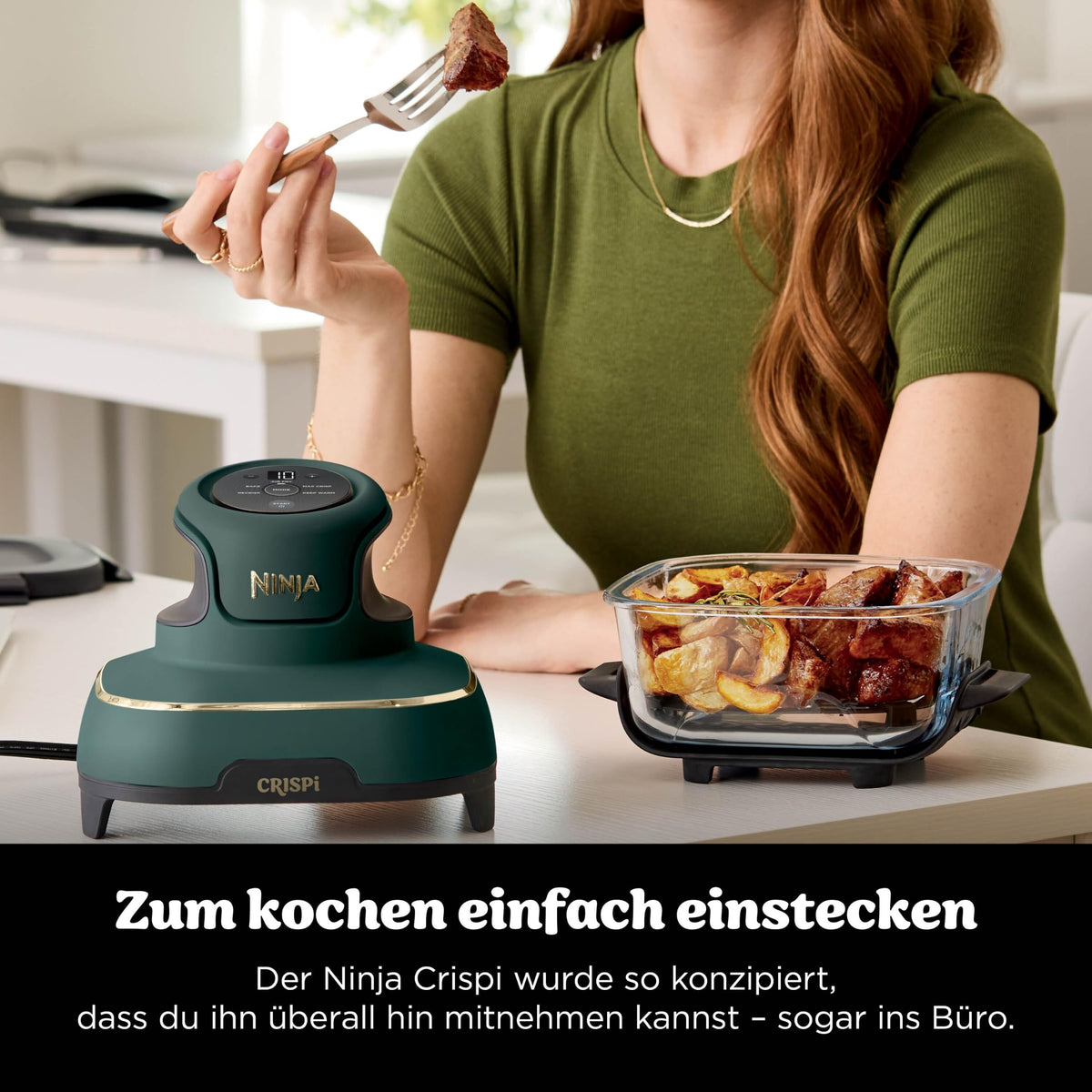 Ninja CRISPi tragbare Heißluftfritteuse, 3,8 l, 4-in-1, 1700 W, Stein