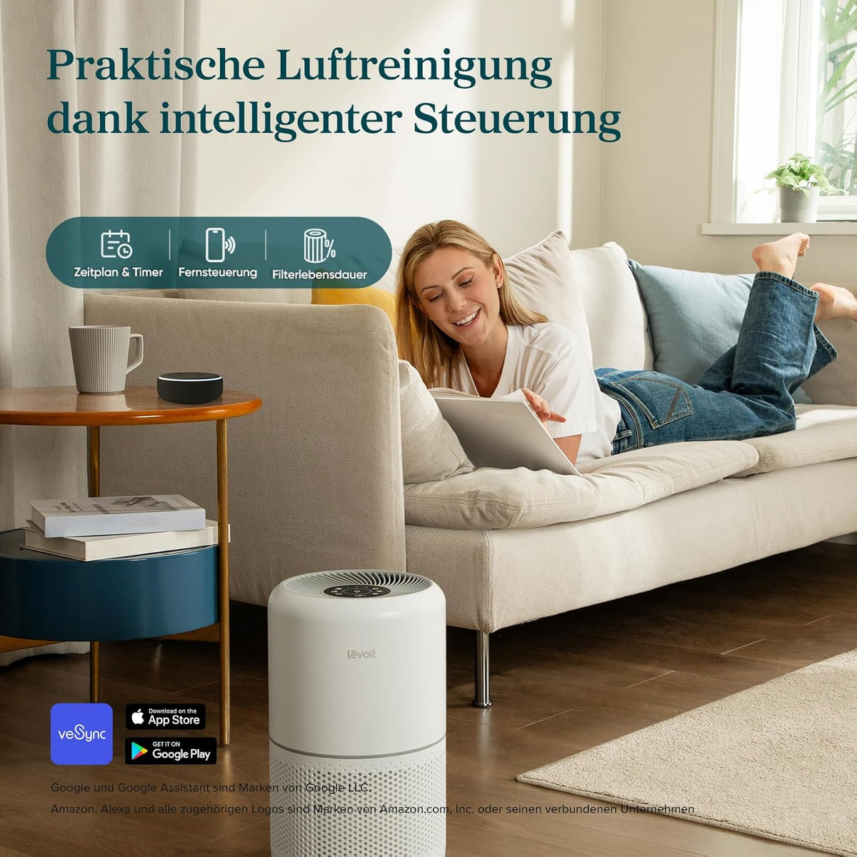 Levoit Core 300S Luftreiniger Allergiker mit APP, Auto-Modus, bis 50γ‘, WeiΓ
