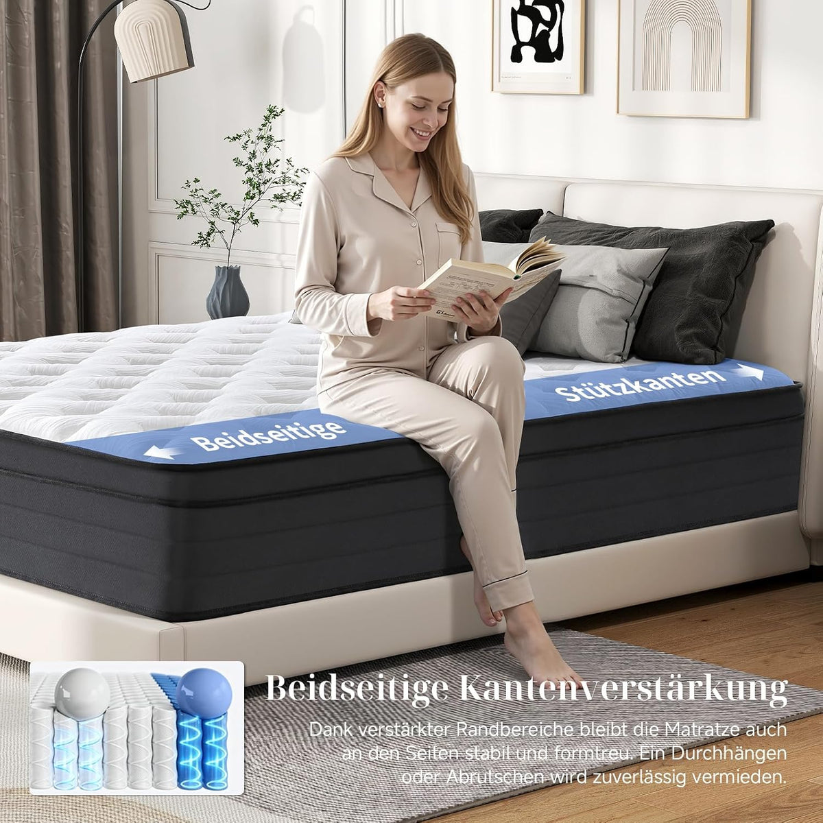 Suilong Matratze 180x200, Hoch 30cm, 7-Zonen Hybrid Taschenfederkern, H3-H4