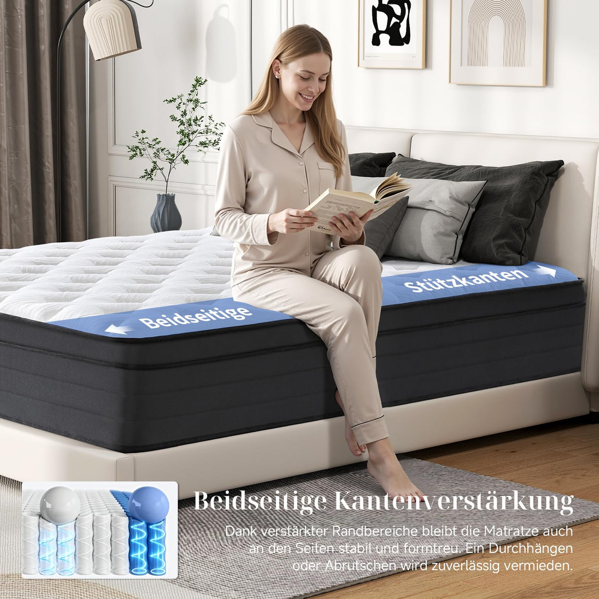 Suilong Matratze 180x200, Hoch 30cm, 7-Zonen Hybrid Taschenfederkern, H3-H4