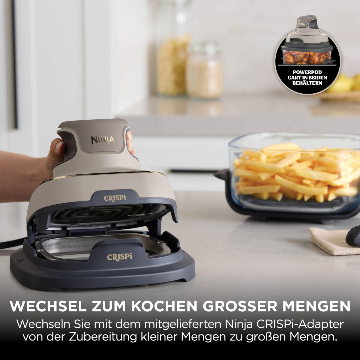 Ninja CRISPi tragbare Heißluftfritteuse, 3,8 l, 4-in-1, 1700 W, Stein
