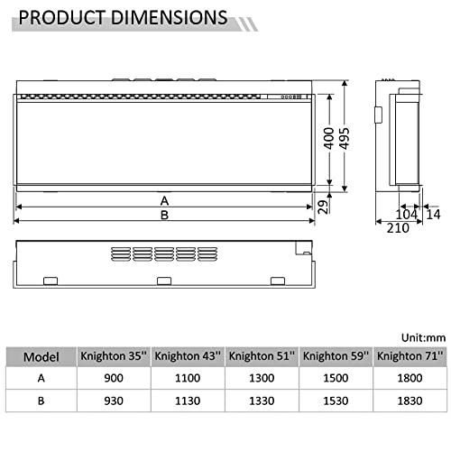 FLAMME Knighton 130cm/51" 3-Sided Electric Media Wall Fire
