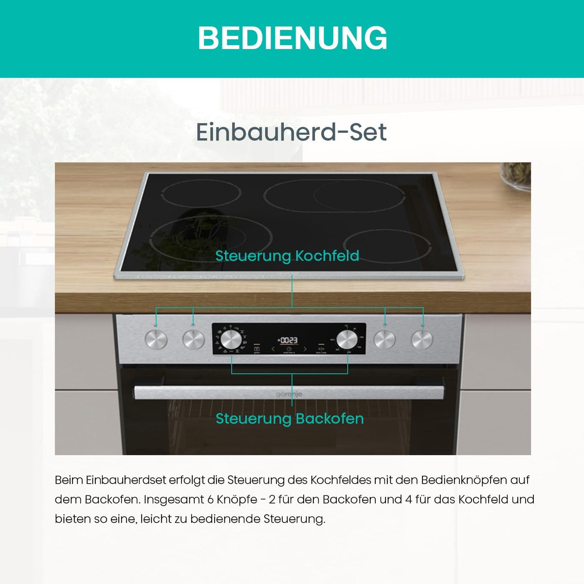 Gorenje Einbauherd-Set Heißluft Inox Set 4 mit Glaskeramik-Kochfeld / 77L / ExtraSteam / GentleClose & Open