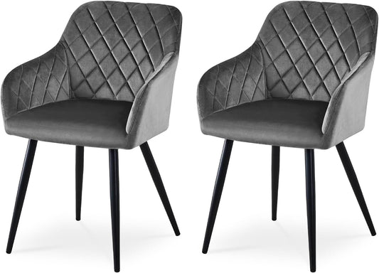 CLIPOP Esszimmerstühle 2er Set, Küchenstühle Grau Samtstoff stühle Polsterstühle mit Armlehne Metallbeine Polstersessel Stühle für Esszimmer Küche (2, Samt Grau)