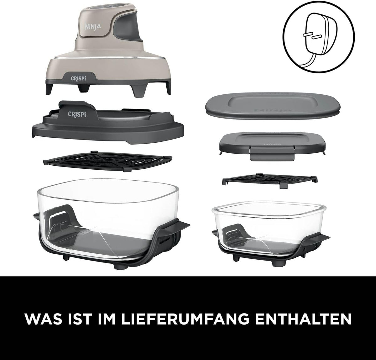 Ninja CRISPi tragbare Heißluftfritteuse, 3,8 l, 4-in-1, 1700 W, Stein