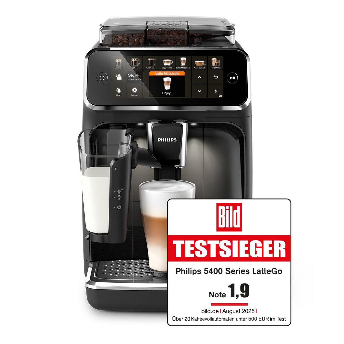 PHILIPS Kaffeevollautomat LatteGo 5400 Serie, Chrom, 12 Spezialitäten