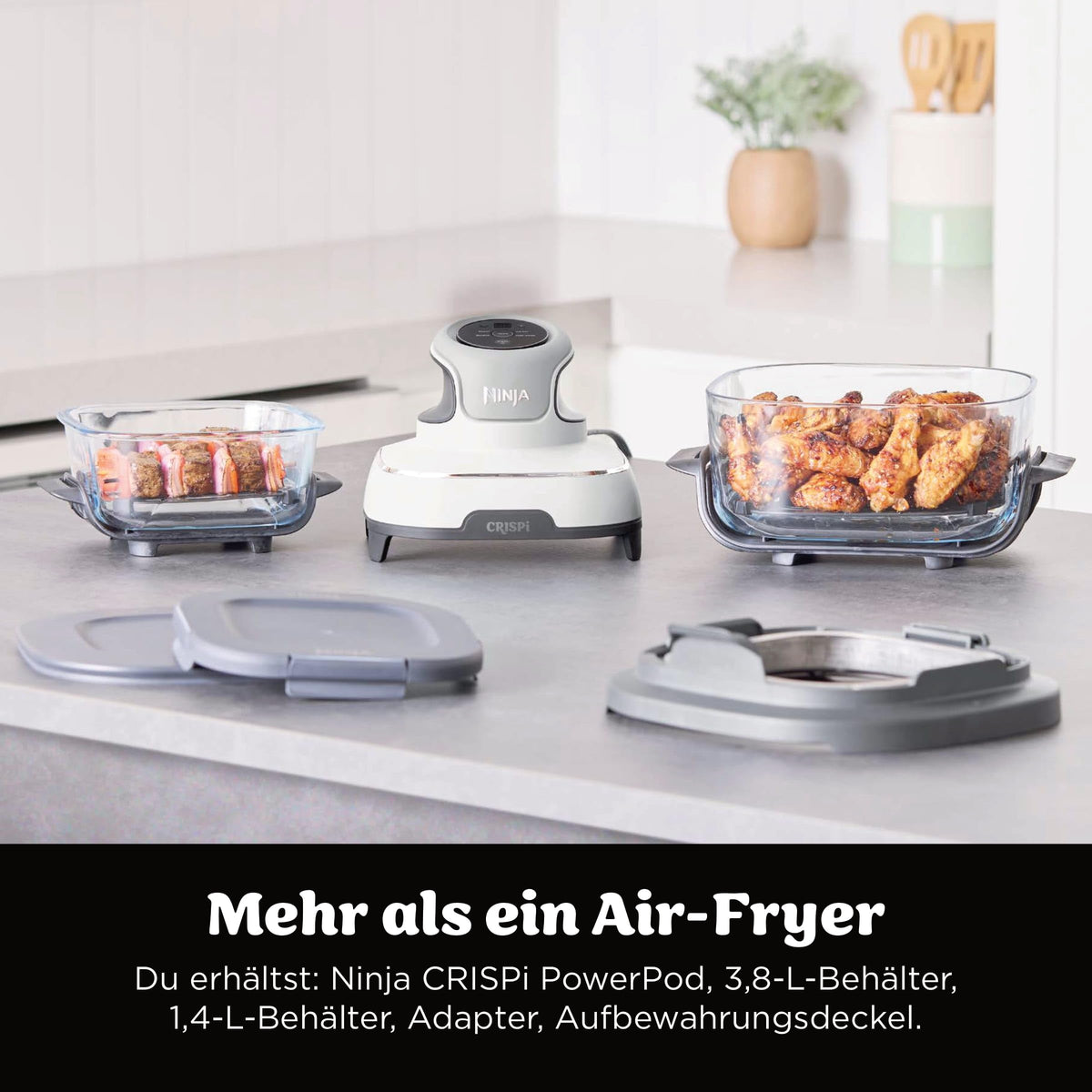 Ninja CRISPi tragbare Heißluftfritteuse, 3,8 l, 4-in-1, 1700 W, Stein