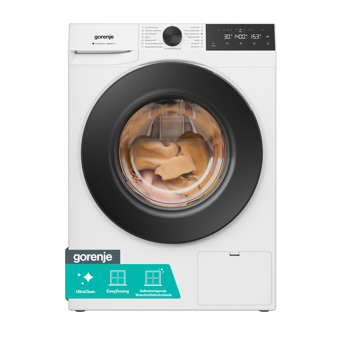 Gorenje WGAM474A Waschmaschine mit Dampffunktion /7 KG /1400 U-Min/ConnectLife /15 Programme/UltraClean/EasyDosing/SteamTech/Inverter PowerDrive /20% besser als Energieeffizienzklasse A/Weiß