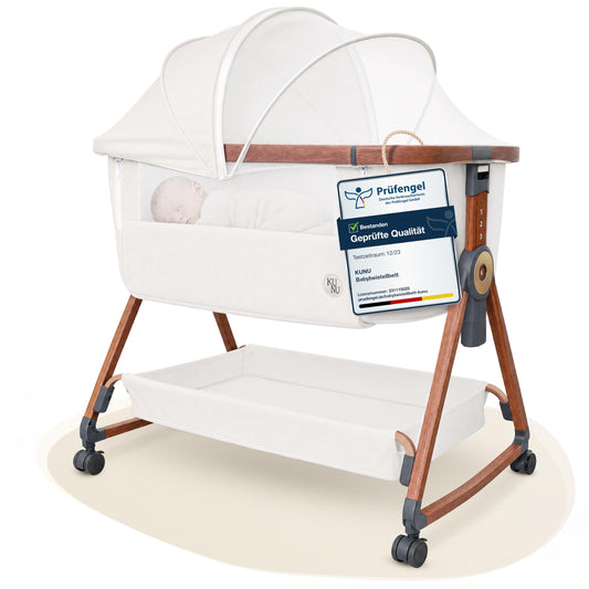 KUNU® Babybett - Beistellbett Baby mit Rollen für Boxspringbett - 3 in 1 rollbares Baby Bett Reise Babywiege