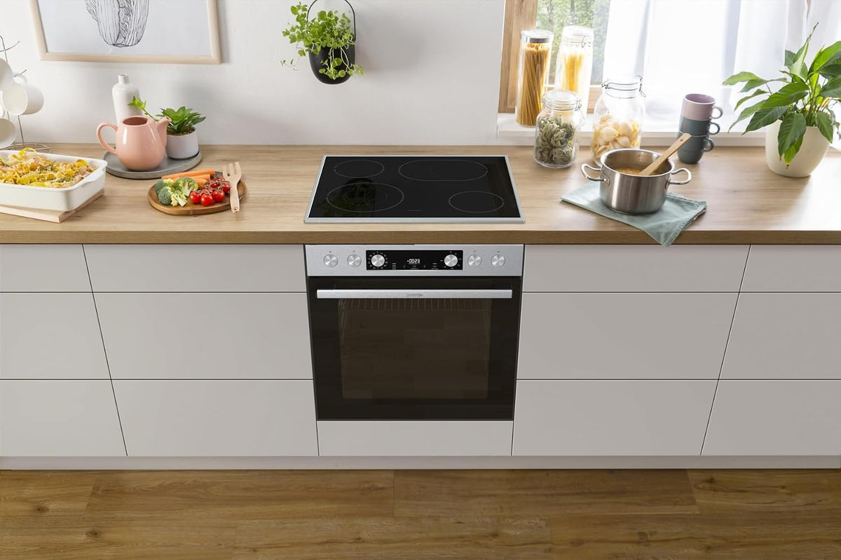 Gorenje Einbauherd-Set Heißluft Inox Set 4 mit Glaskeramik-Kochfeld / 77L / ExtraSteam / GentleClose & Open