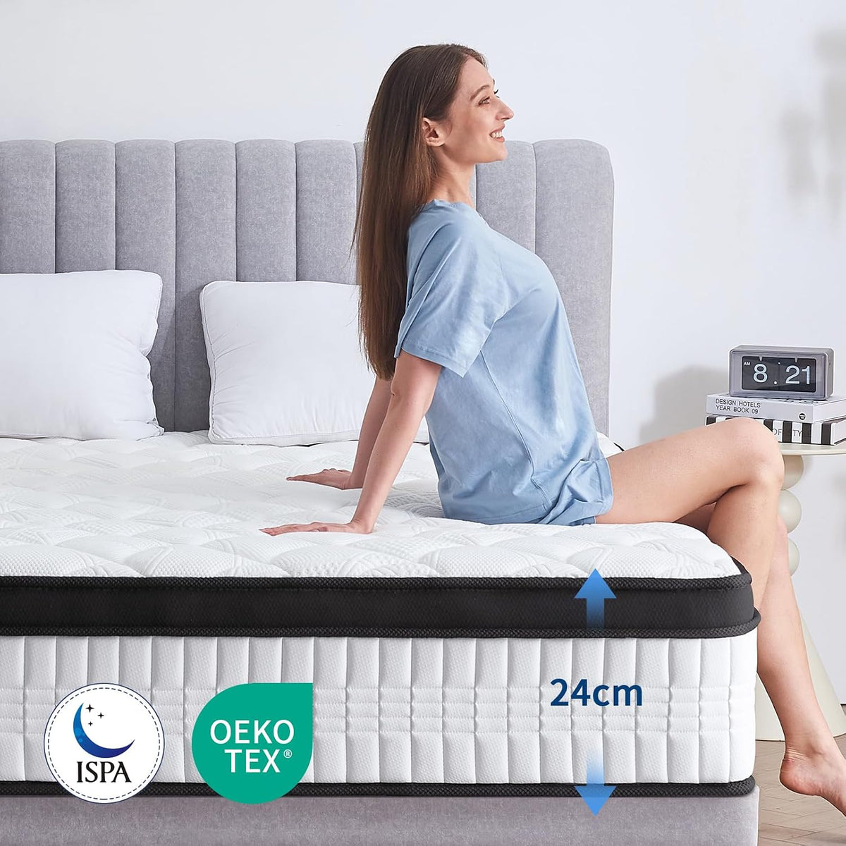 Matratze 180x200 cm Höhe 24cm, H3 H4 Mittelfest Orthopädische 7-Zonen Federkernmatratze 180x200 mit Komfortschaum Öko-Tex Zertifiziert