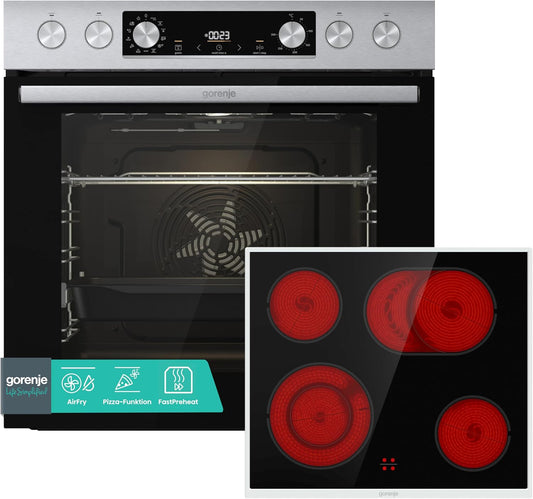 Gorenje Einbauherd-Set Heißluft Inox Set 4 mit Glaskeramik-Kochfeld / 77L / ExtraSteam / GentleClose & Open