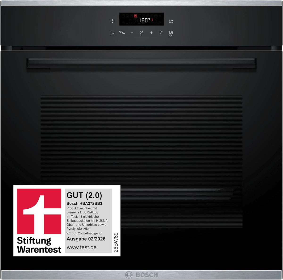 Bosch HBA272BB3, Stiftung Warentest GUT (2,0)*, Serie 4 Einbau-Backofen 60 x 60 cm, Pyrolyse-Selbstreinigung & Hydrolyse