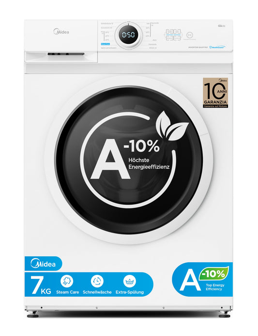 Midea Waschmaschine 7 kg Energieklasse A-10% 1400 U/Min Weiß MF10EW70BA10