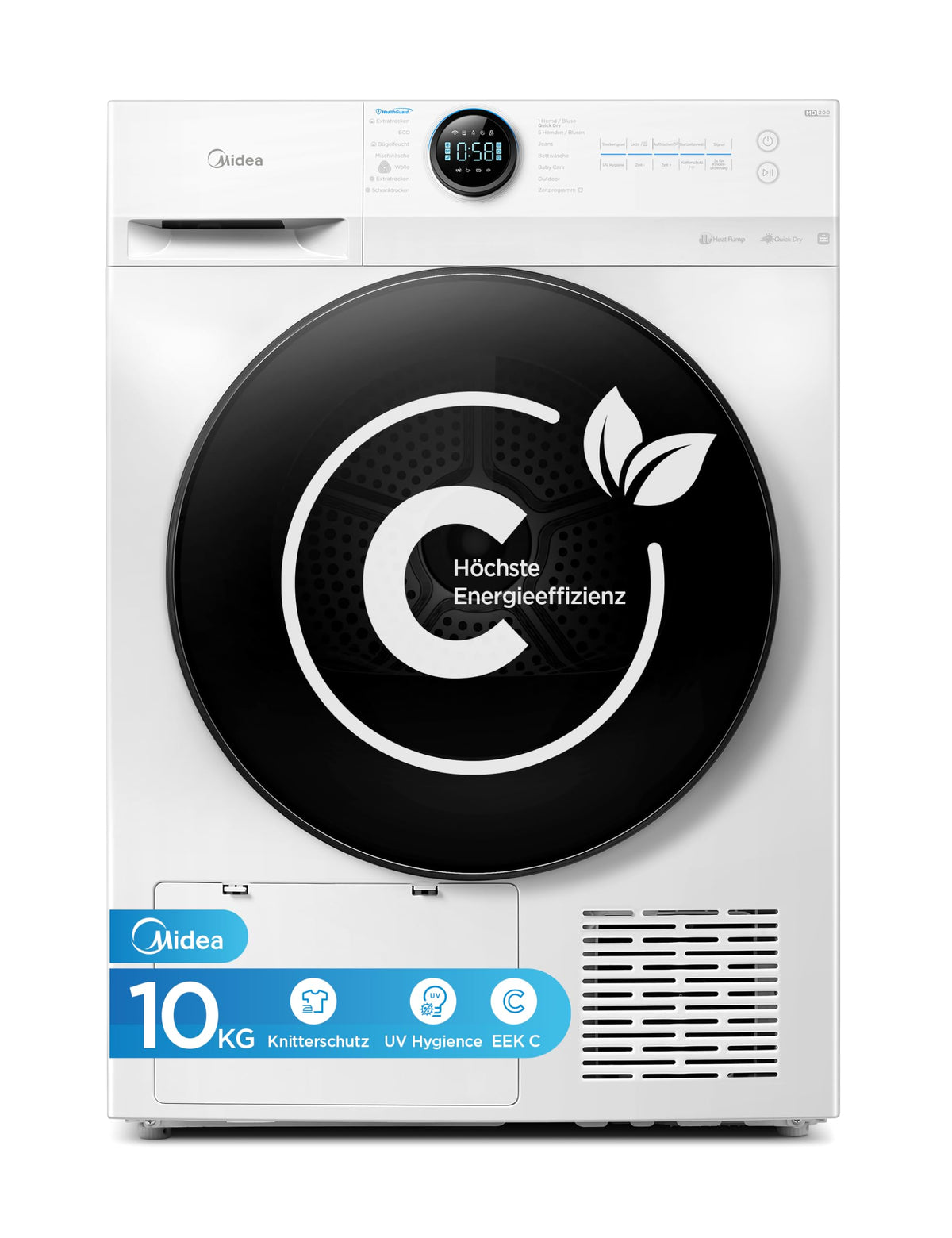 Midea Wärmepumpentrockner 8 kg Energieklasse C Fernsteuerung MD20EH80WB-A3