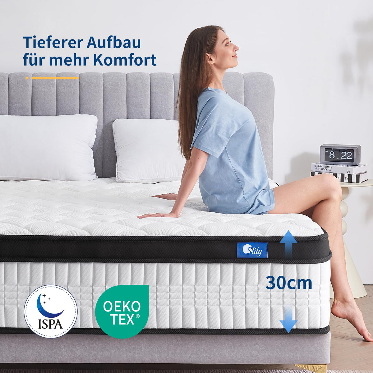 Matratze 180x200 cm Höhe 24cm, H3 H4 Mittelfest Orthopädische 7-Zonen Federkernmatratze 180x200 mit Komfortschaum Öko-Tex Zertifiziert