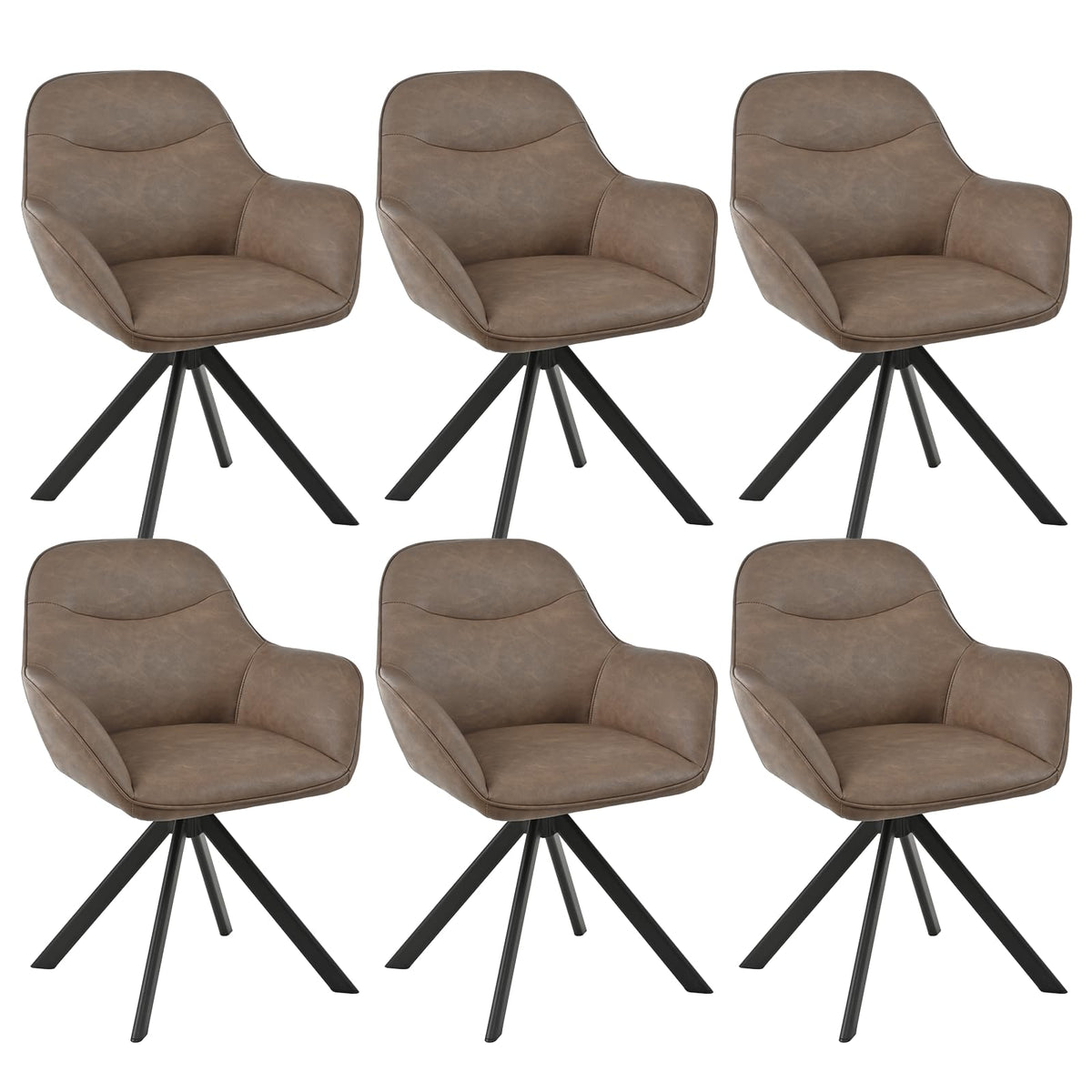 6er Set Esszimmerstühle Drehbar mit Armlehne, 360° Drehstuhl Polsterstuhl Samt Modern Küchenstuhl mit Metallbeine für Esszimmer, Wohnzimmer, Büro, Dunkelgrau