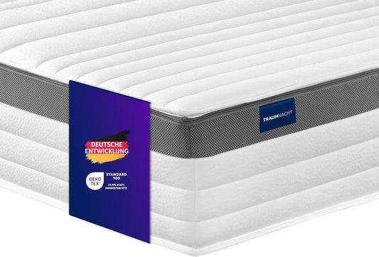 Traumnacht Exklusiv 7-Zonen 1.000er Tonnentaschenfederkernmatratze, Stiftung Warentest Testurteil Gut - Ausgabe 10/2023, 23 cm Premiumhöhe, Öko-Tex zertifiziert, Härtegrad 4 (H4), 100 x 200 cm