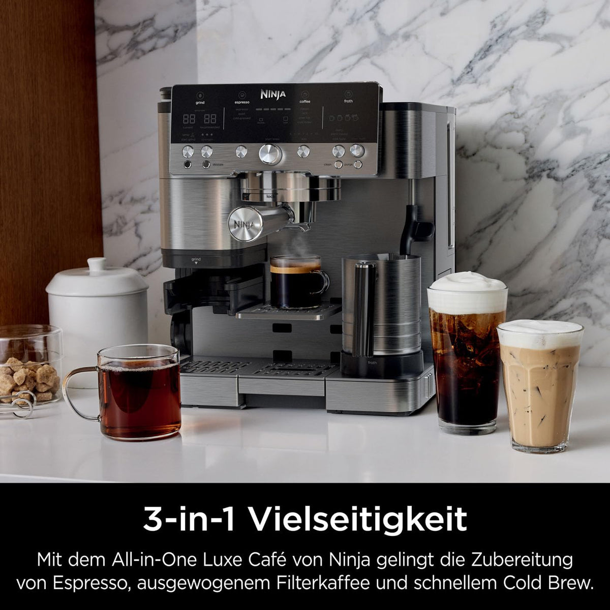Ninja Luxe Premier 3-in-1 Kaffeemaschine, Espresso & Cold Brew, Grau-Metall