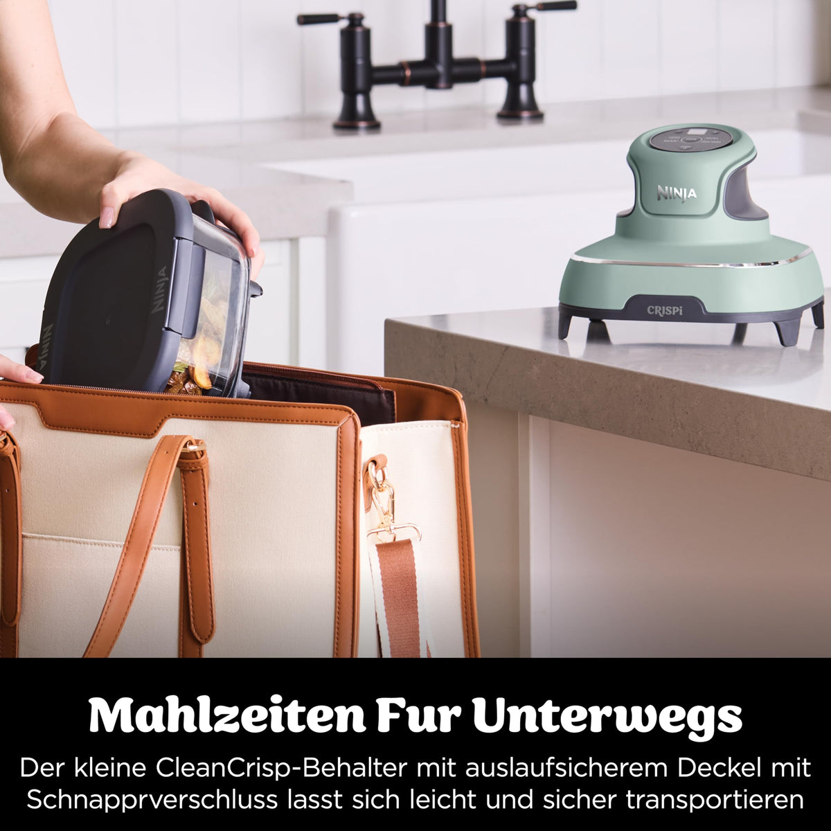 Ninja CRISPi tragbare Heißluftfritteuse, 3,8 l, 4-in-1, 1700 W, Stein