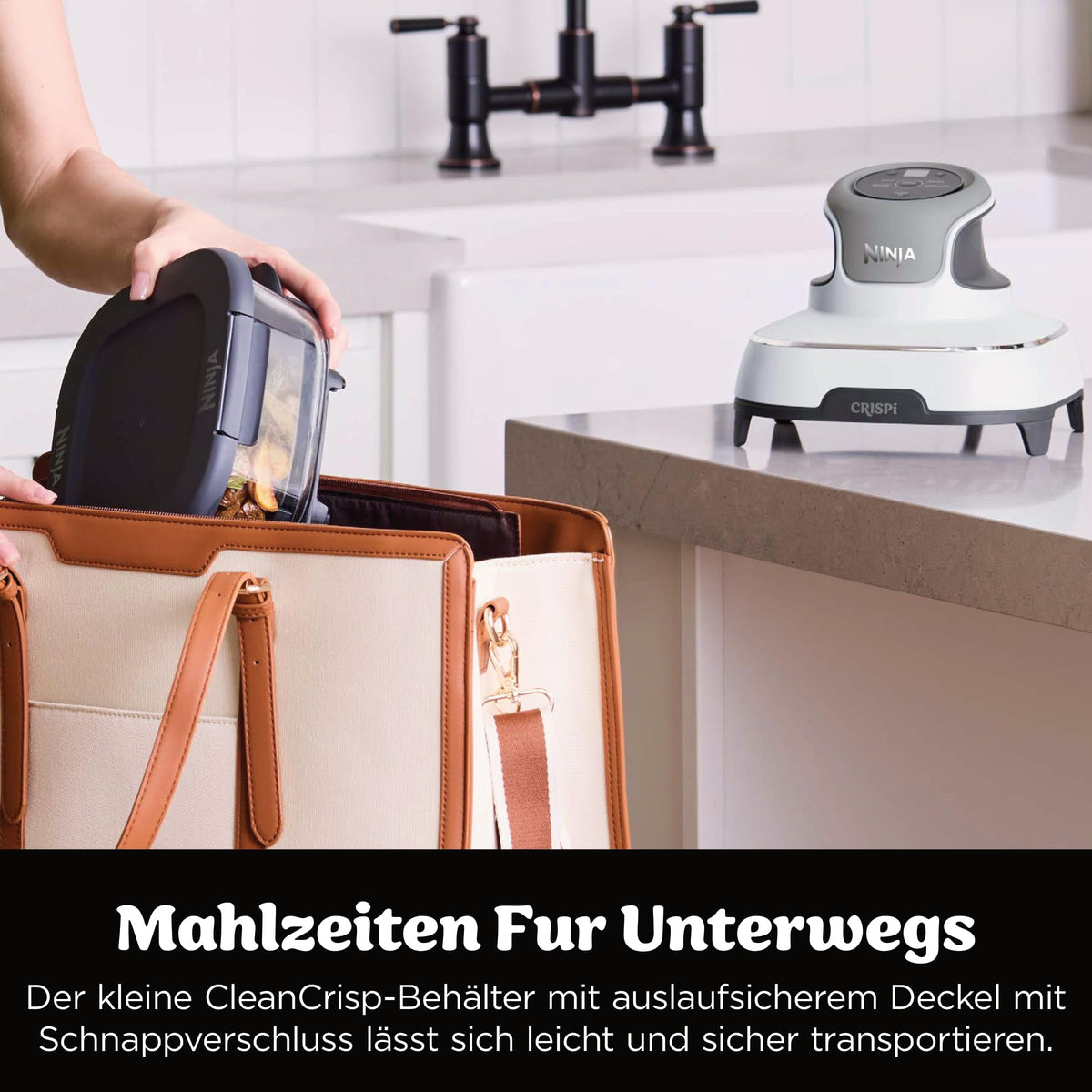 Ninja CRISPi tragbare Heißluftfritteuse, 3,8 l, 4-in-1, 1700 W, Stein