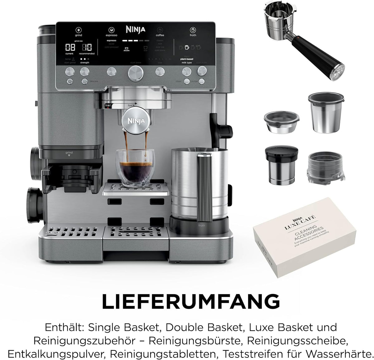 Ninja Luxe Premier 3-in-1 Kaffeemaschine, Espresso & Cold Brew, Grau-Metall