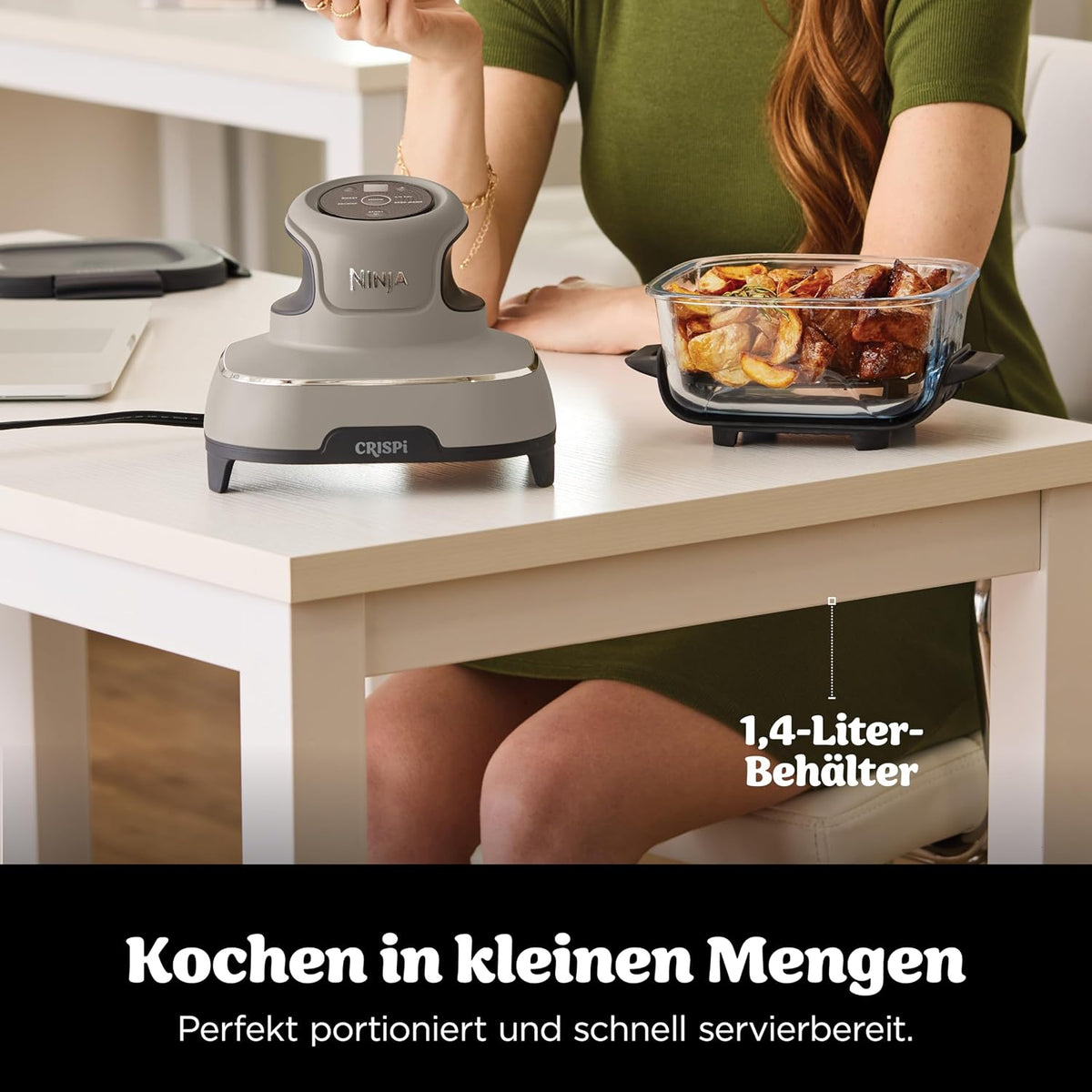 Ninja CRISPi tragbare Heißluftfritteuse, 3,8 l, 4-in-1, 1700 W, Stein