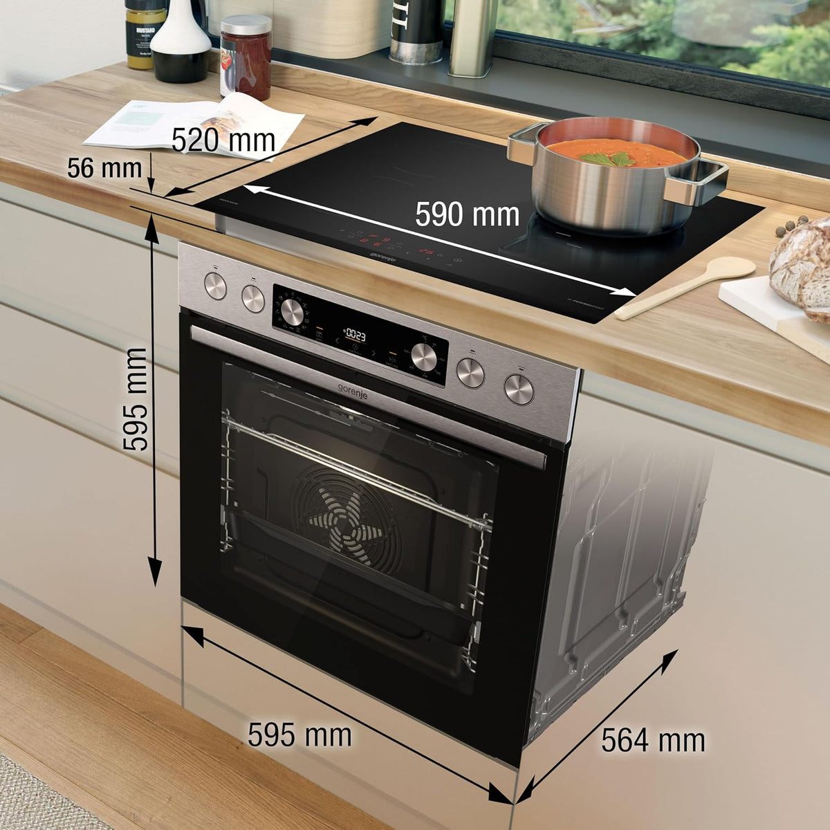 Gorenje Einbauherd-Set Heißluft Inox Set 4 mit Glaskeramik-Kochfeld / 77L / ExtraSteam / GentleClose & Open