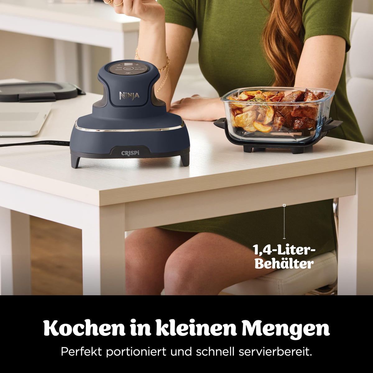 Ninja CRISPi tragbare Heißluftfritteuse, 3,8 l, 4-in-1, 1700 W, Stein