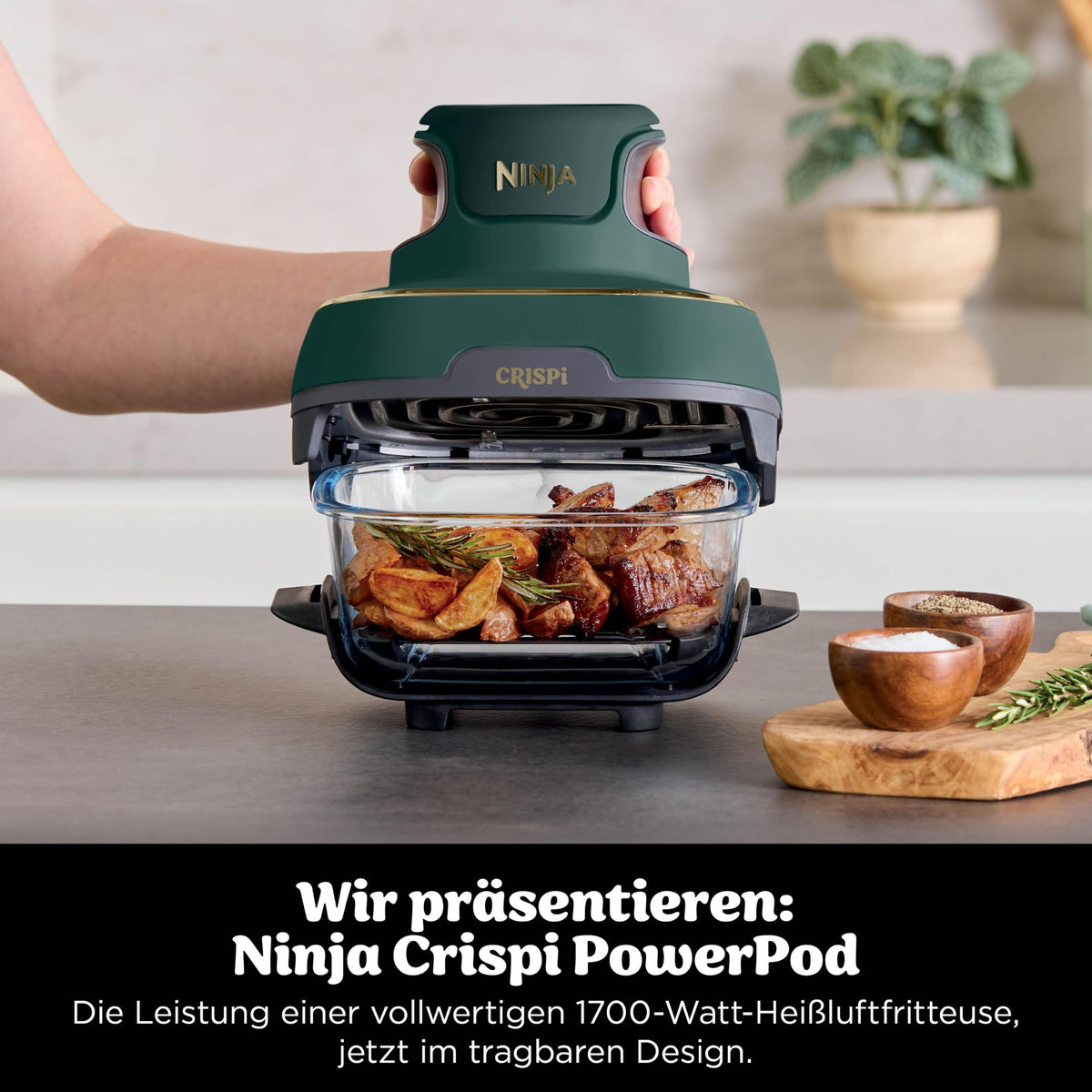 Ninja CRISPi tragbare Heißluftfritteuse, 3,8 l, 4-in-1, 1700 W, Stein