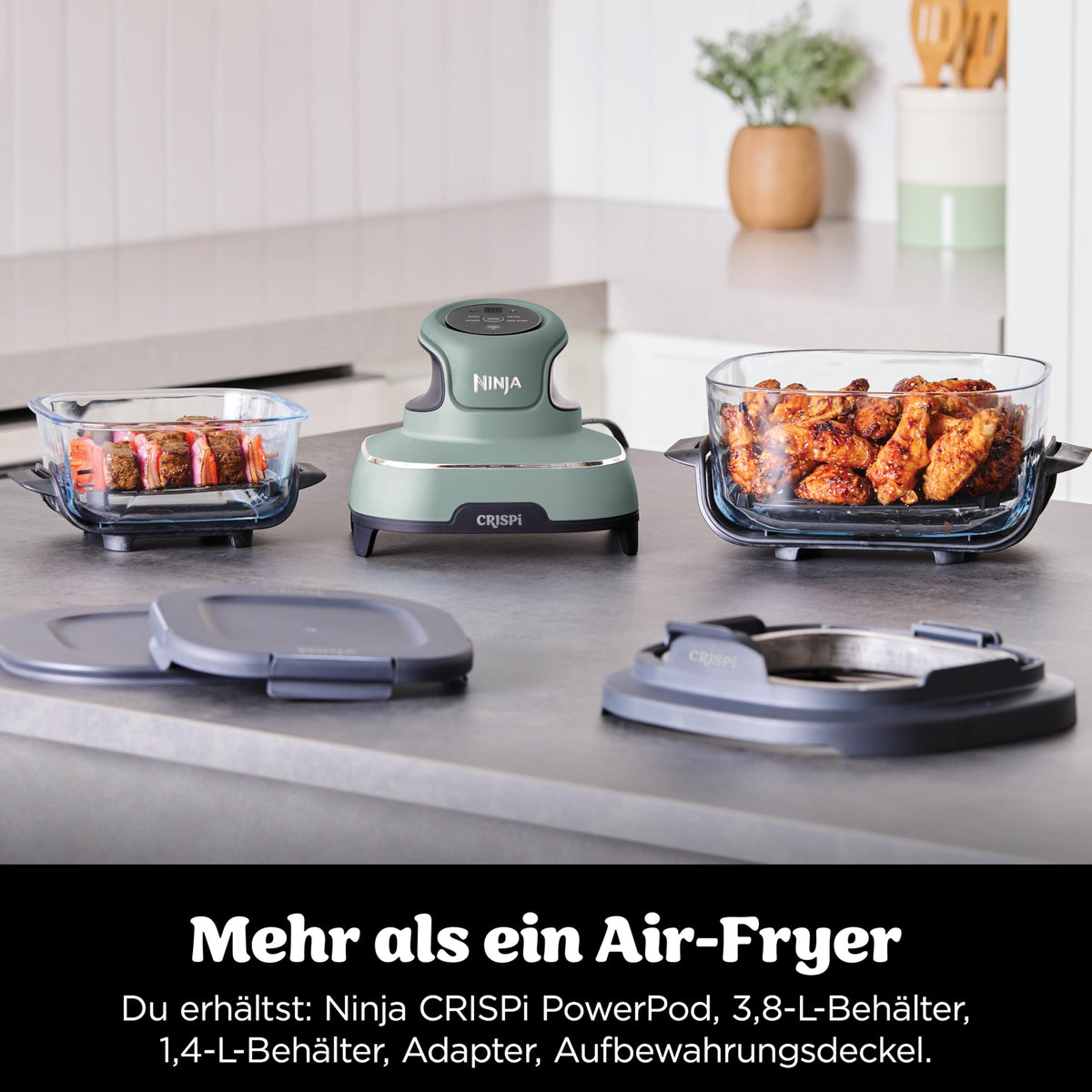 Ninja CRISPi tragbare Heißluftfritteuse, 3,8 l, 4-in-1, 1700 W, Stein