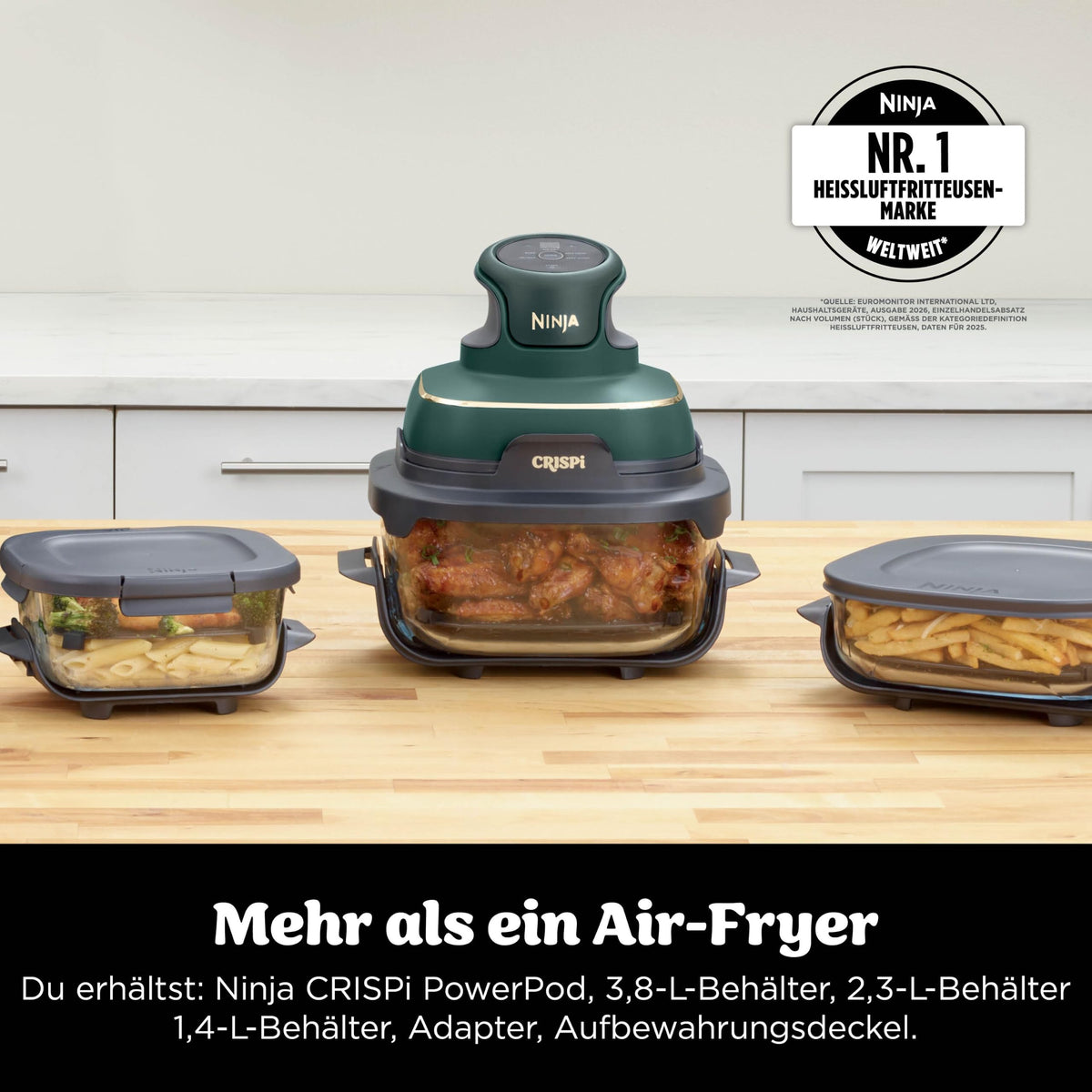 Ninja CRISPi tragbare Heißluftfritteuse, 3,8 l, 4-in-1, 1700 W, Stein