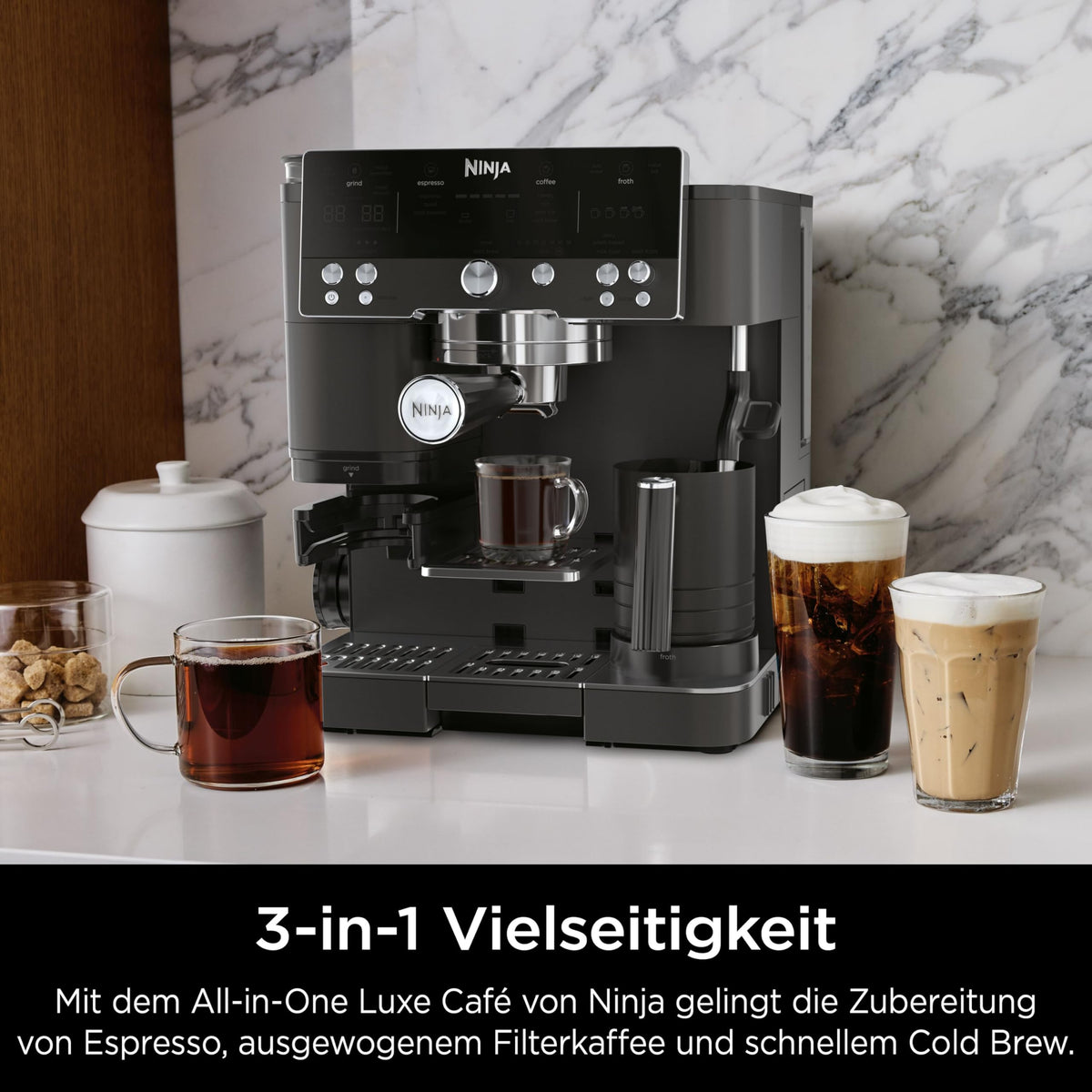 Ninja Luxe Premier 3-in-1 Kaffeemaschine, Espresso & Cold Brew, Grau-Metall