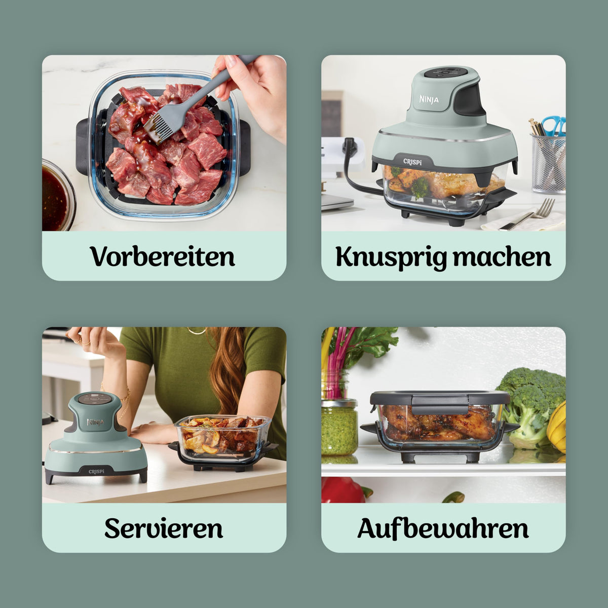 Ninja CRISPi tragbare Heißluftfritteuse, 3,8 l, 4-in-1, 1700 W, Stein