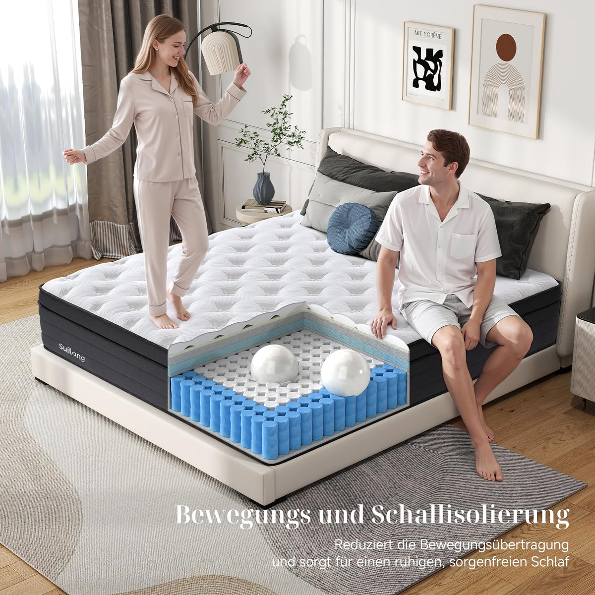 Suilong Matratze 180x200, Hoch 30cm, 7-Zonen Hybrid Taschenfederkern, H3-H4