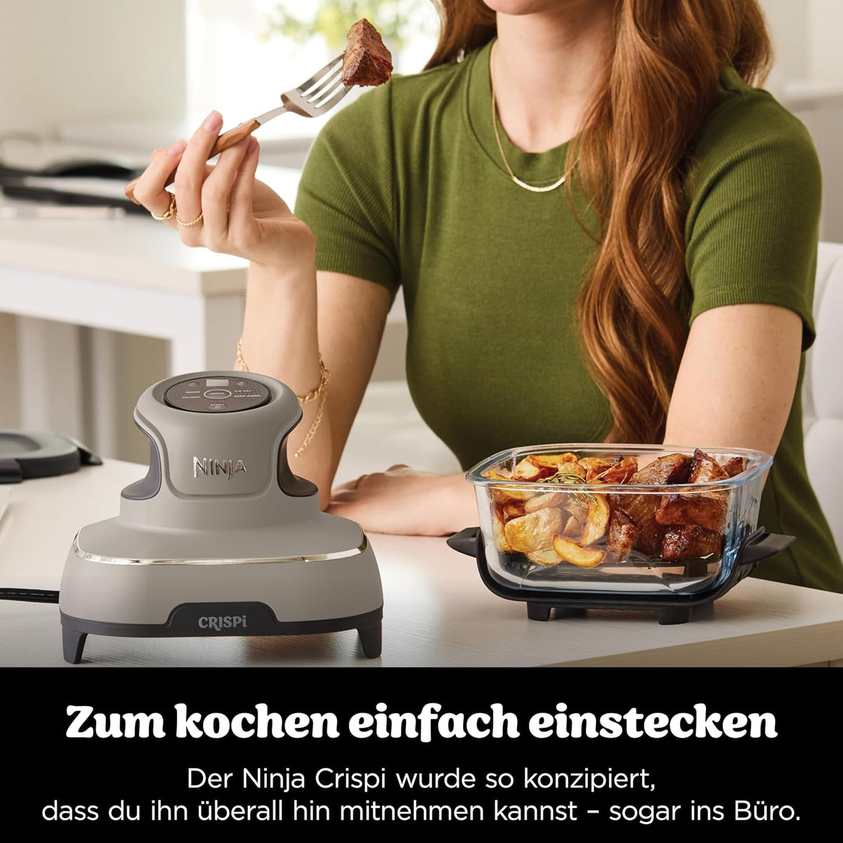 Ninja CRISPi tragbare Heißluftfritteuse, 3,8 l, 4-in-1, 1700 W, Stein